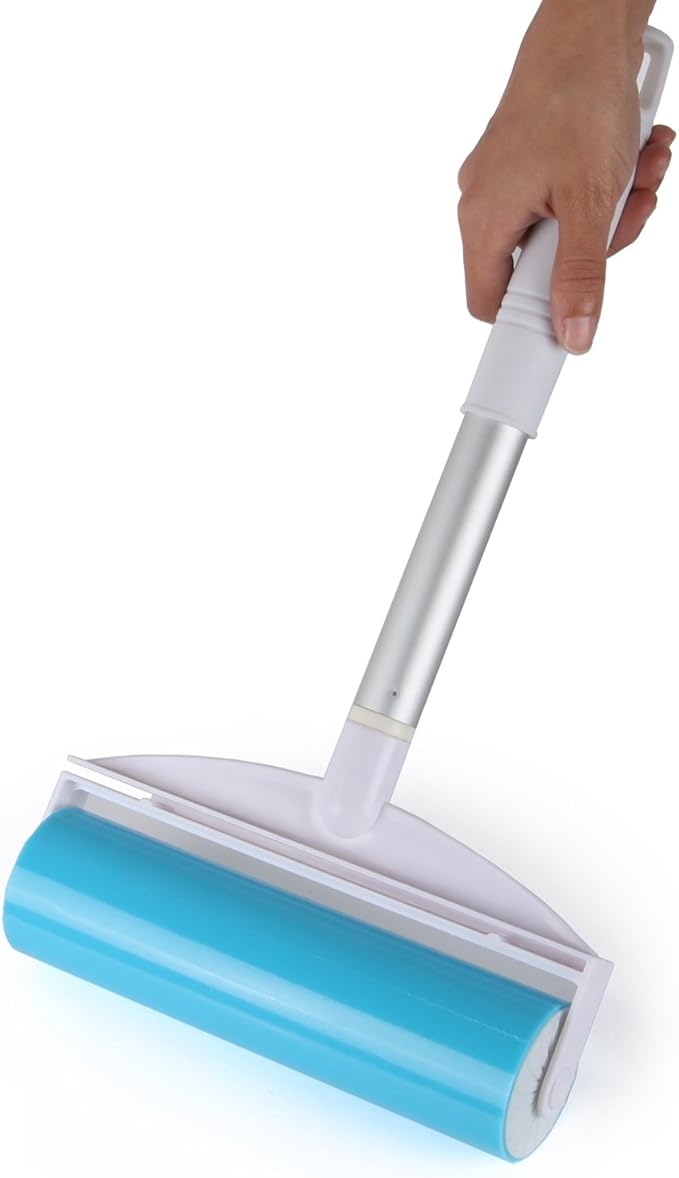 Reusable Sticky Picker Set Cleaner Lint Roller Pet Hair Remover Brush, Blue 8 inch Large Size + Pocket Size