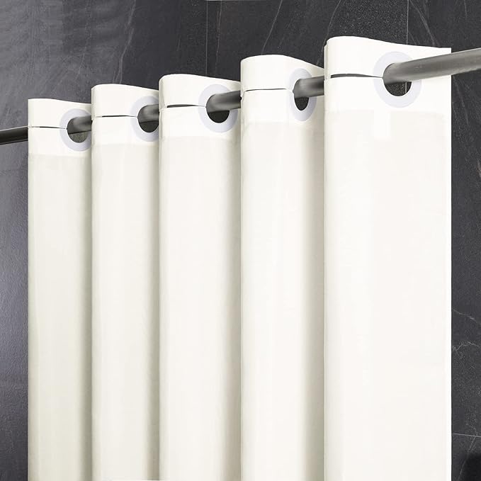 Furlinic No Hook Beige Shower Curtain,Polyester Fabric Bathroom Curtains with 10 Split Grommets,Waterproof & Machine Washable,Standard Size,72x72 Inch
