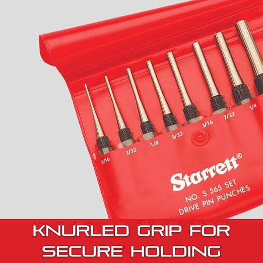 Starrett Drive Pin Punch with Knurled Grip for Driving Pins Into or Out of a Workpiece - Hardened and Tempered Steel, 4" Length, 3/16" Punch Diameter - 565E