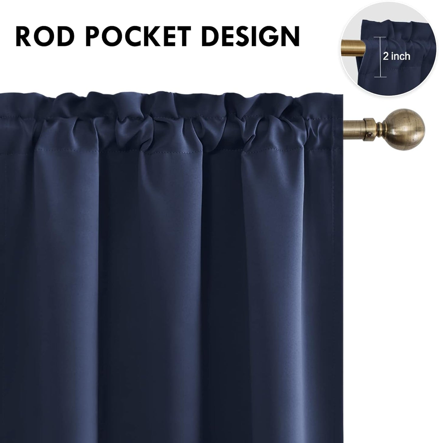 DWCN Navy Room Darkening Blackout Curtains - Thermal Insulated Privacy Energy Saving Window Curtain Drapes 42 x 45 inch Length, Set of 2 Bedroom Living Room Curtains