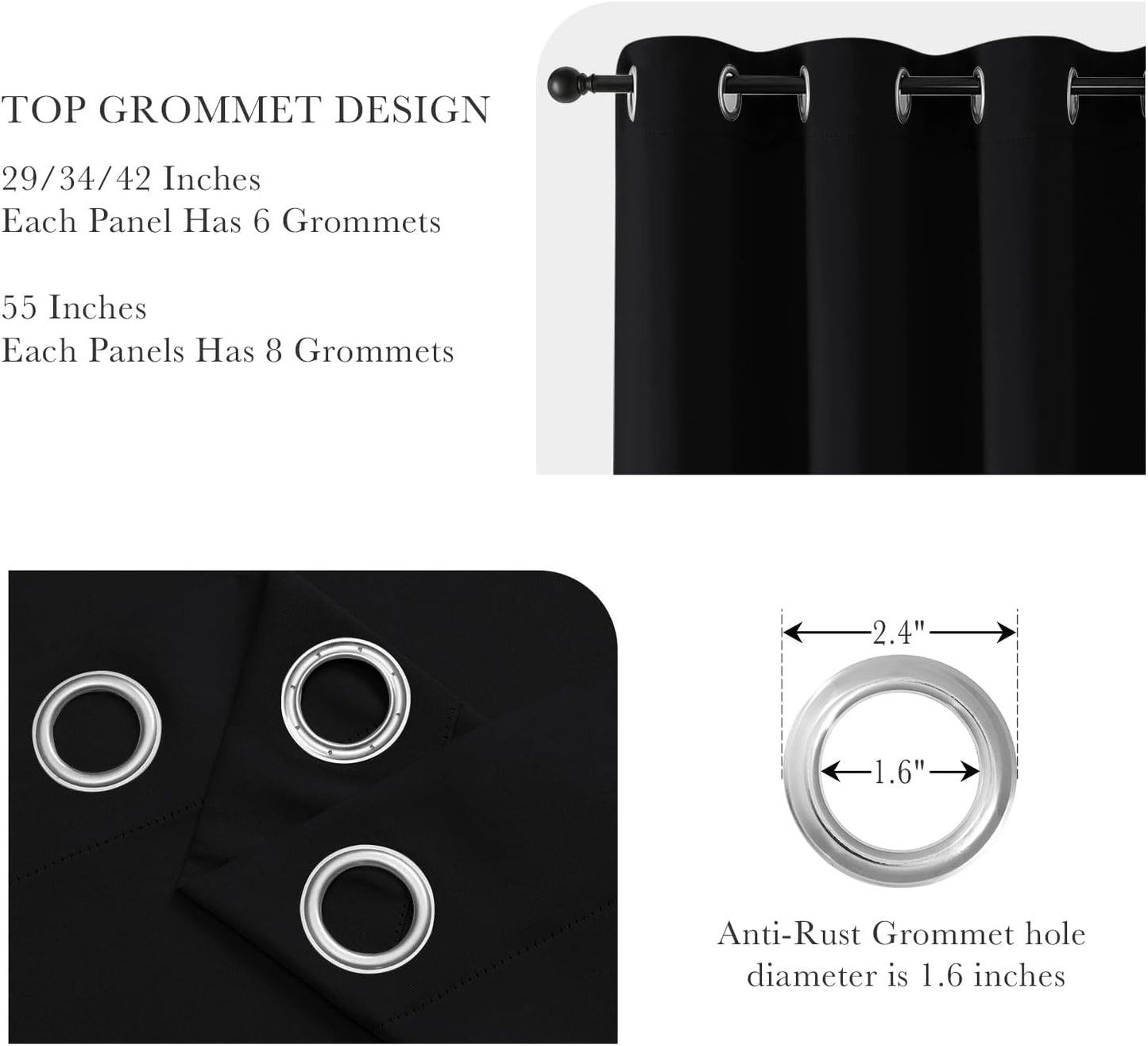 PONY DANCE Bedroom Blackout Curtains - Thermal Insulated Curtain Panels Window Treatments Grommet Top Light Blocking Home Decoration Window Draperies for Living Room, 42 by 54 inches, Black, 1 Pair