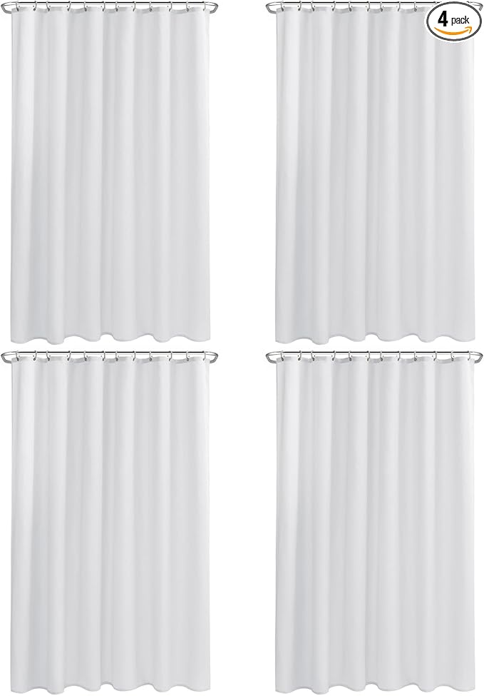Nasitos Long Fabric Shower Curtain Liners 4 Pack - W72 x H78 - Water Resistant Cloth Shower Curtains for Bath Tub, Soft Hotel Quality, Machine Washable (White, 8 Separate Magnets Included)