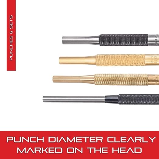 Starrett Drive Pin Punch with Knurled Grip for Driving Pins Into or Out of a Workpiece - Hardened and Tempered Steel, 4" Length, 1/4" Punch Diameter - 565G