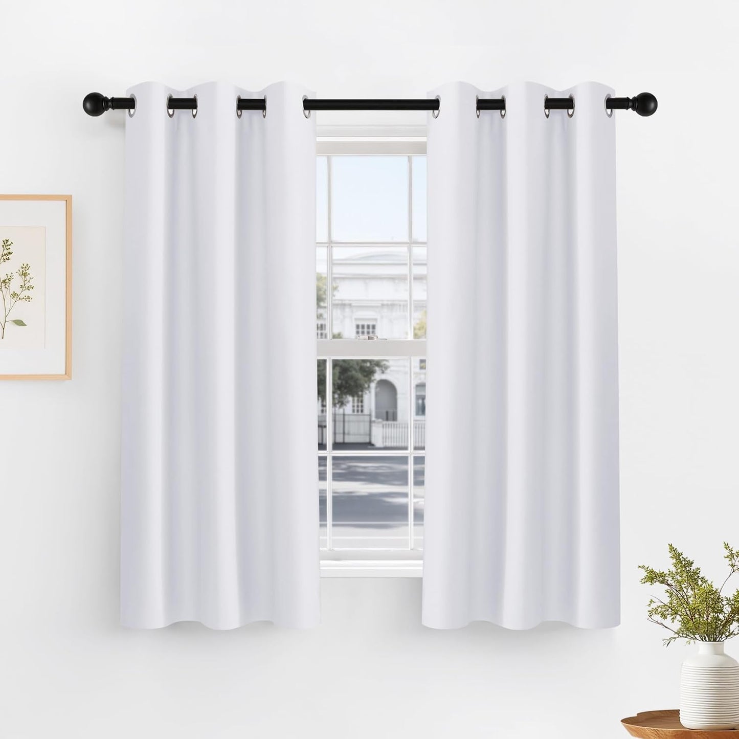 PONY DANCE Window Treatments Curtains - Double Short Curtain Panels with Soft Fabric for Bedroom's Small Bay Window Home Decor, W 42" by L 45", Pure White, 2 Pieces