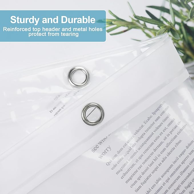 EurCross Clear PEVA Bathroom Shower Curtain Liner 64x72 inch, Waterproof High-Grade See-Through Plastic Shower Curtain with 5 Magnets,10 Metal Grommets and Hooks
