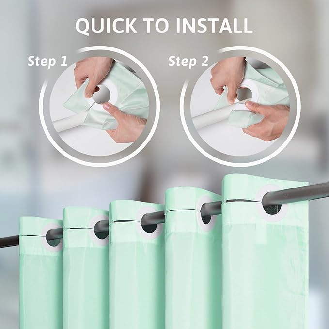 No Hook Stall Size Shower Curtain,48 x 84 Inch Small Half Narrow Shower Curtain Liner,Waterproof Fabric Bathroom Curtains with 6 Plastic Split Grommets,Hotel Grade Machine Washable,Mint Green