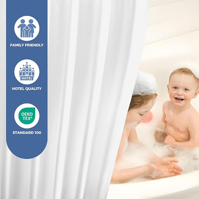 downluxe Waterproof Fabric Shower Curtain Liner, Soft Cloth Shower Liner with 3 Magnets, Machine Washable & Hotel Quality Bathroom Curtain, 72" W x 66" L, White