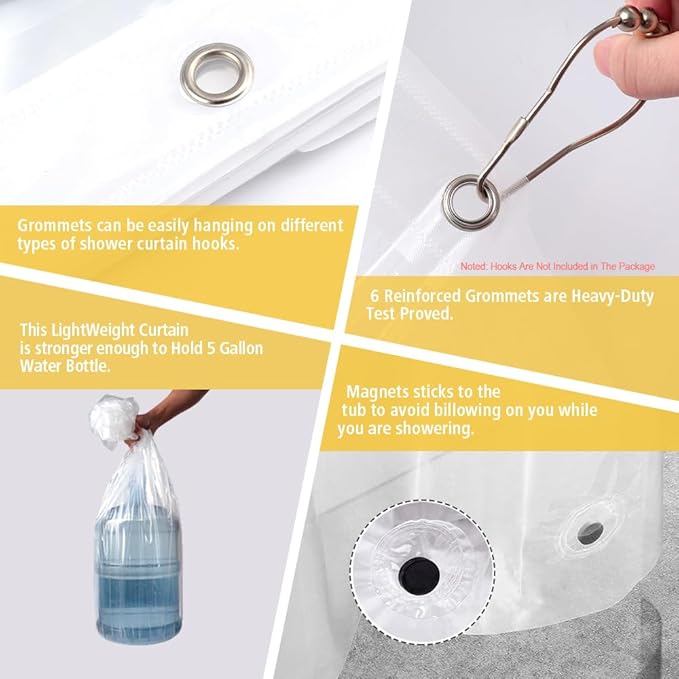 Narrow Size Clear Plastic Shower Curtain Liner, 36x72 Inch Thin Lightweight Transparent Plastic Bathroom Shower Showroom Inner Curtain with Rustproof Metal Grommet Holes and Weighted Magnets