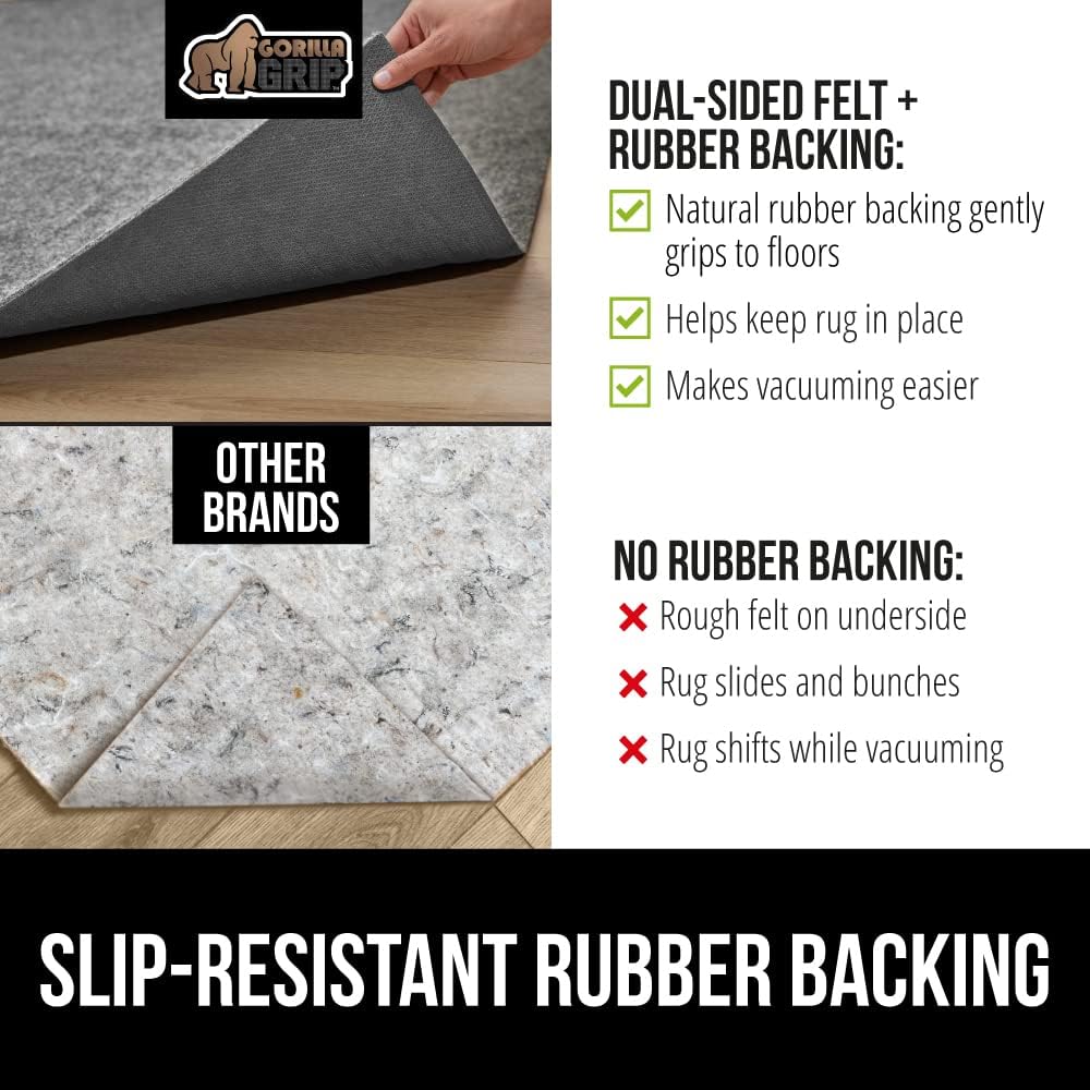 GORILLA GRIP Felt and Natural Rubber Stay in Place Slip Resistant Rug Pad, 1/4in Thick, 2x4 FT Protective Padding Under Area Rugs, Cushioned Gripper Pads, Carpet Runners, Hardwood Floors Protection