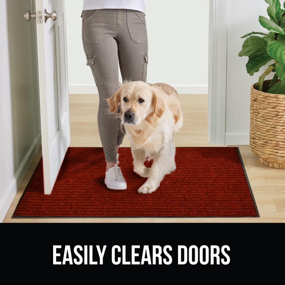 GORILLA GRIP Traffic Guard Door Mat, 47x35, Heavy Duty Welcome Mats, Commercial Office Space Doormat, Waterproof, Fade Resistant, Strong Rubber Backing, Low Profile, Shoe and Boot Scraper, Red