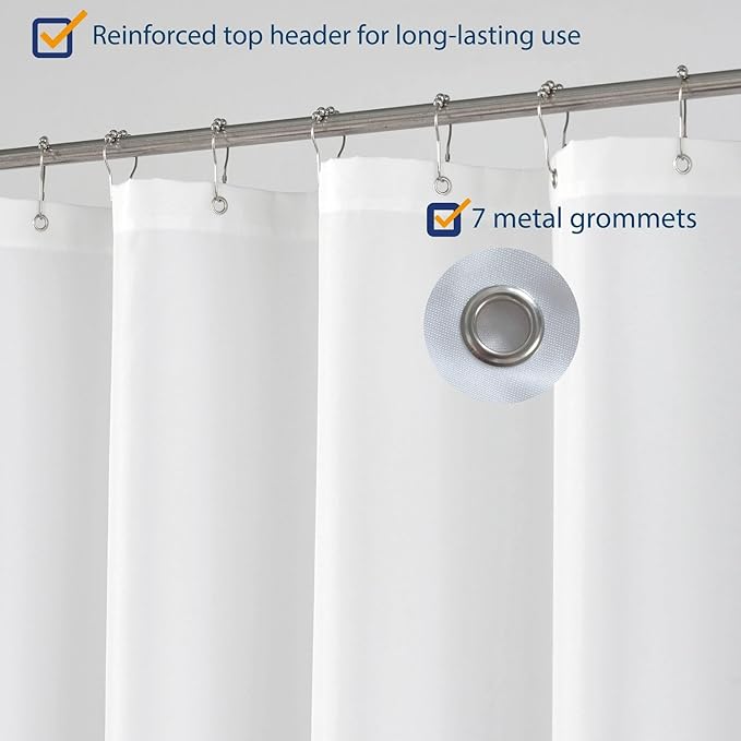 N&Y HOME Fabric Shower Curtain Liner Stall Size 42 Width by 72 Length inches, Hotel Quality, Washable, White Bathroom Curtains with Grommets, 42x72