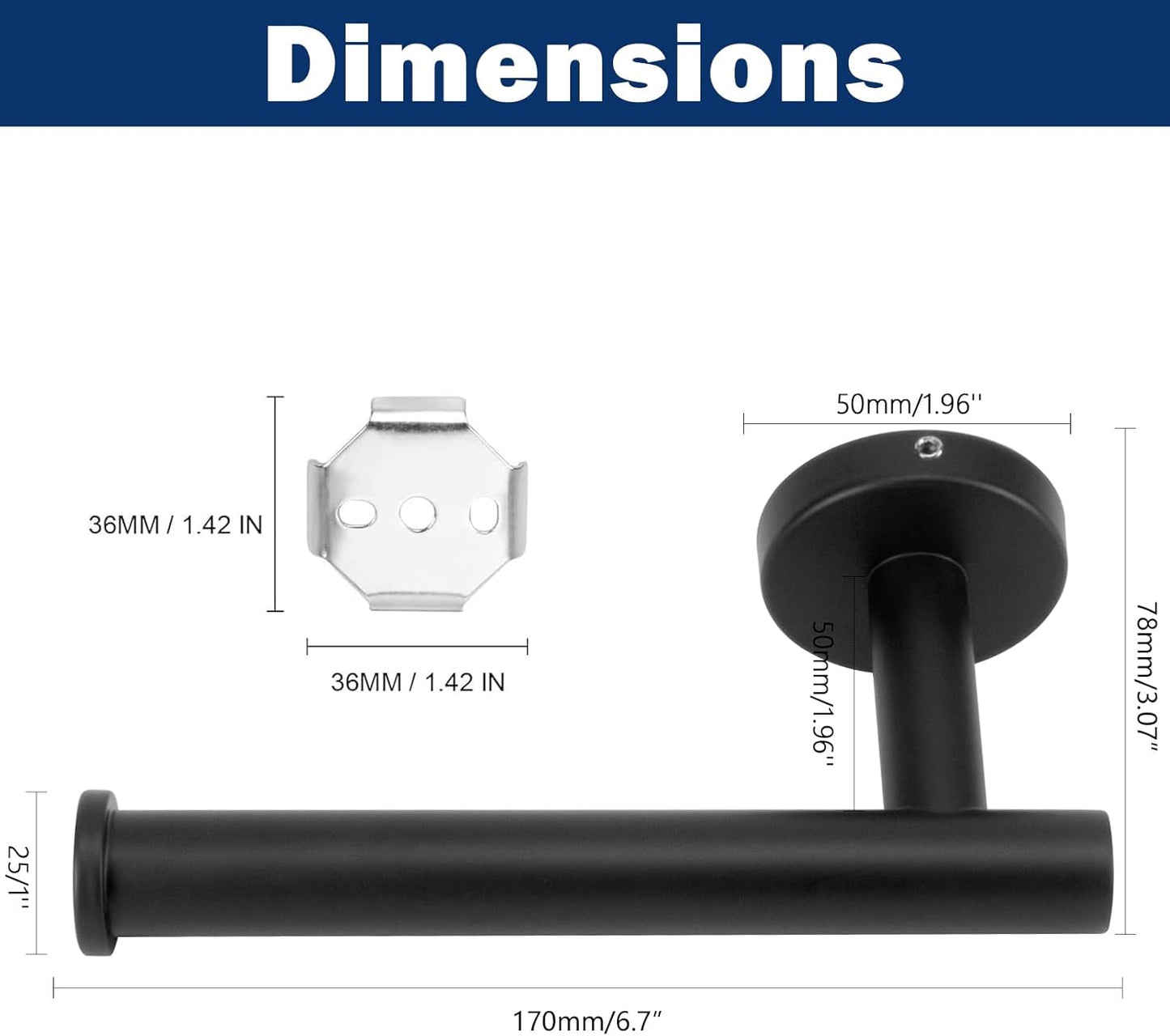 NearMoon Bathroom Toilet Paper Holder, Premium SUS304 Stainless Steel Rustproof Wall Mounted Toilet Roll Holder for Bathroom, Kitchen, Washroom (1 Pack, Matte Black)