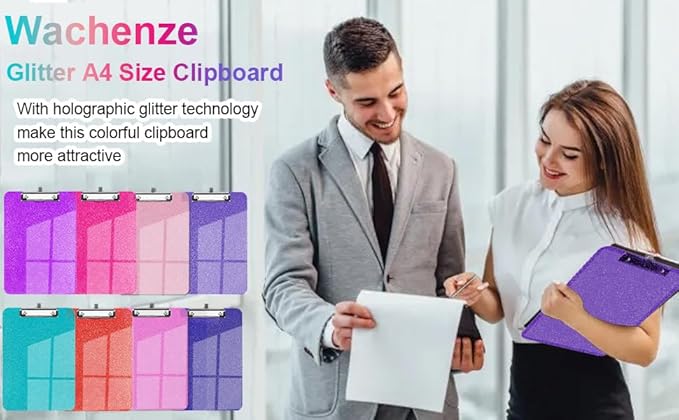 Sparkly Clipboard with Pen Holder Clear Plastic Glitter Clip Board Hanging Shiny Clipboards with Low Profile Metal Clip Letter A4 Size for Taecher Women Office School (Clear Green)