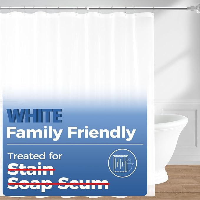 downluxe Shower Curtain Liner, PEVA Lightweight Plastic Shower Liner with 3 Magnets, 72" x 72" Waterproof Bathroom Curtain, 2 Pack, White