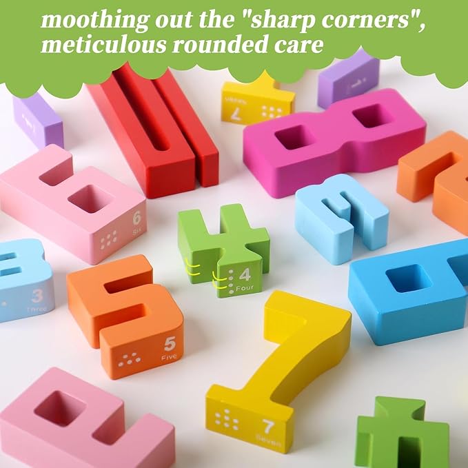 20PCS Wooden Number Building Blocks, Montessori Toys Math Learning Toys for Kids Digital Educational Counting Toys Learning Toys for Parent-Kids Interaction Social Skills Creative Games for Ages 3+
