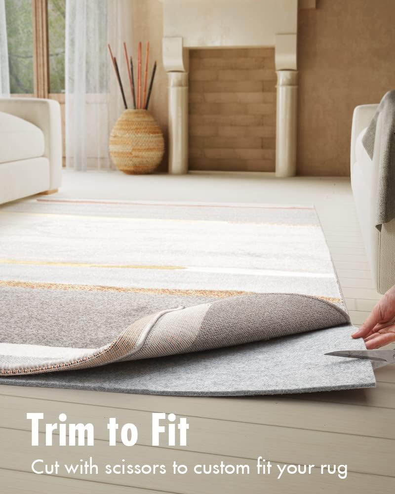 Non Slip Rug Pad Gripper - 9x12 Feet 1/8” Extra Thick Felt Under Rug for Area Rugs and Hardwood Floors,Super Cushioned Non Skid Carpet Padding