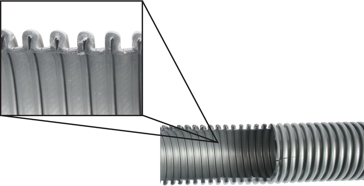 Cen-Tec Systems 20 Ft. Premium Shop Vacuum Extension Hose with 2 tank adapters and 1.25" curved end, Silver
