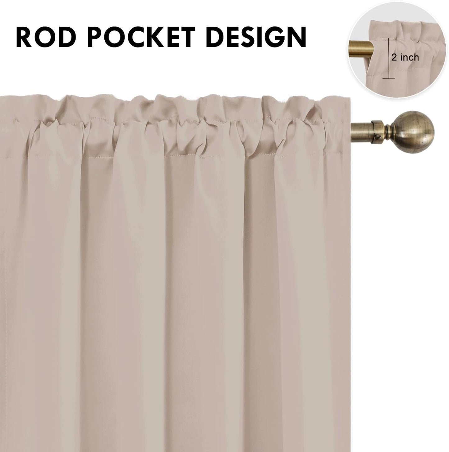 DWCN Blackout Curtains for Living Room Thermal Insulated, Energy Saving & Noise Reducing Bedroom Curtains, Camel, W 52x L 45 Inch, Set of 2 Rod Pocket Curtain Panels
