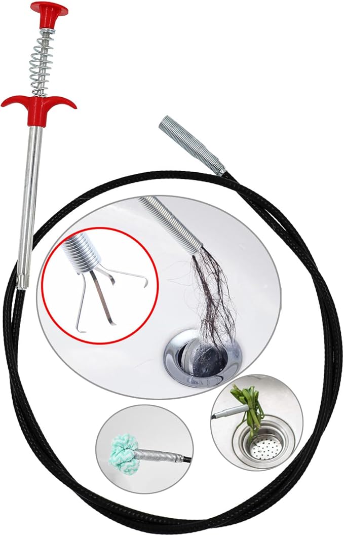 Drain Snake Drain Clog Remover Flexible Grabberable Pick Up Cleaning Tool Reacher Claw Stick, Drain Auger Grab Trash Hairs from Drain,Sink,Bathroom Tub Toilet Hose (62 Inch Drain Snake Tool)