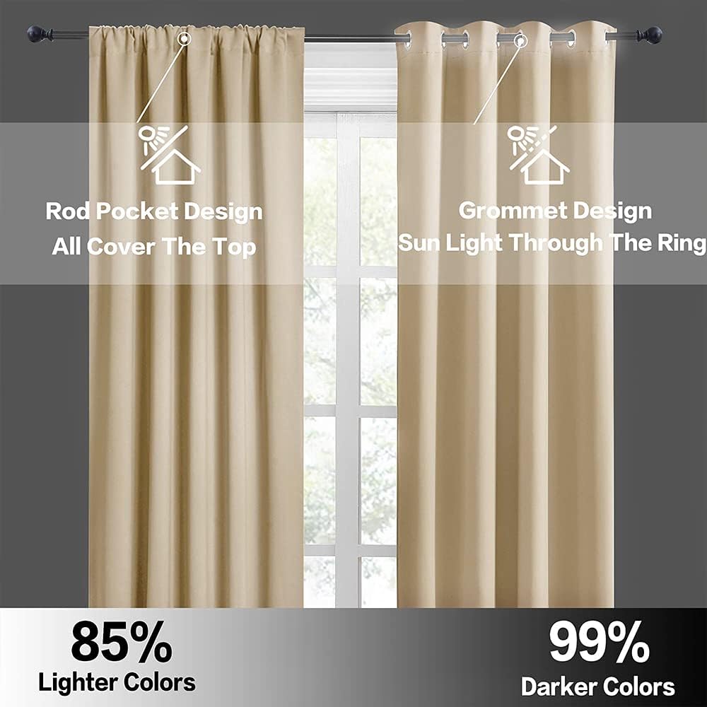 RYB HOME Room Darkening Short Curtains for Small Winow Decor Light Block Thermal Insulated Drapes for Kids Bedroom Bathroom Downstairs Window RV Curtains, 52 x 36, Biscotti Beige, 2 Panels