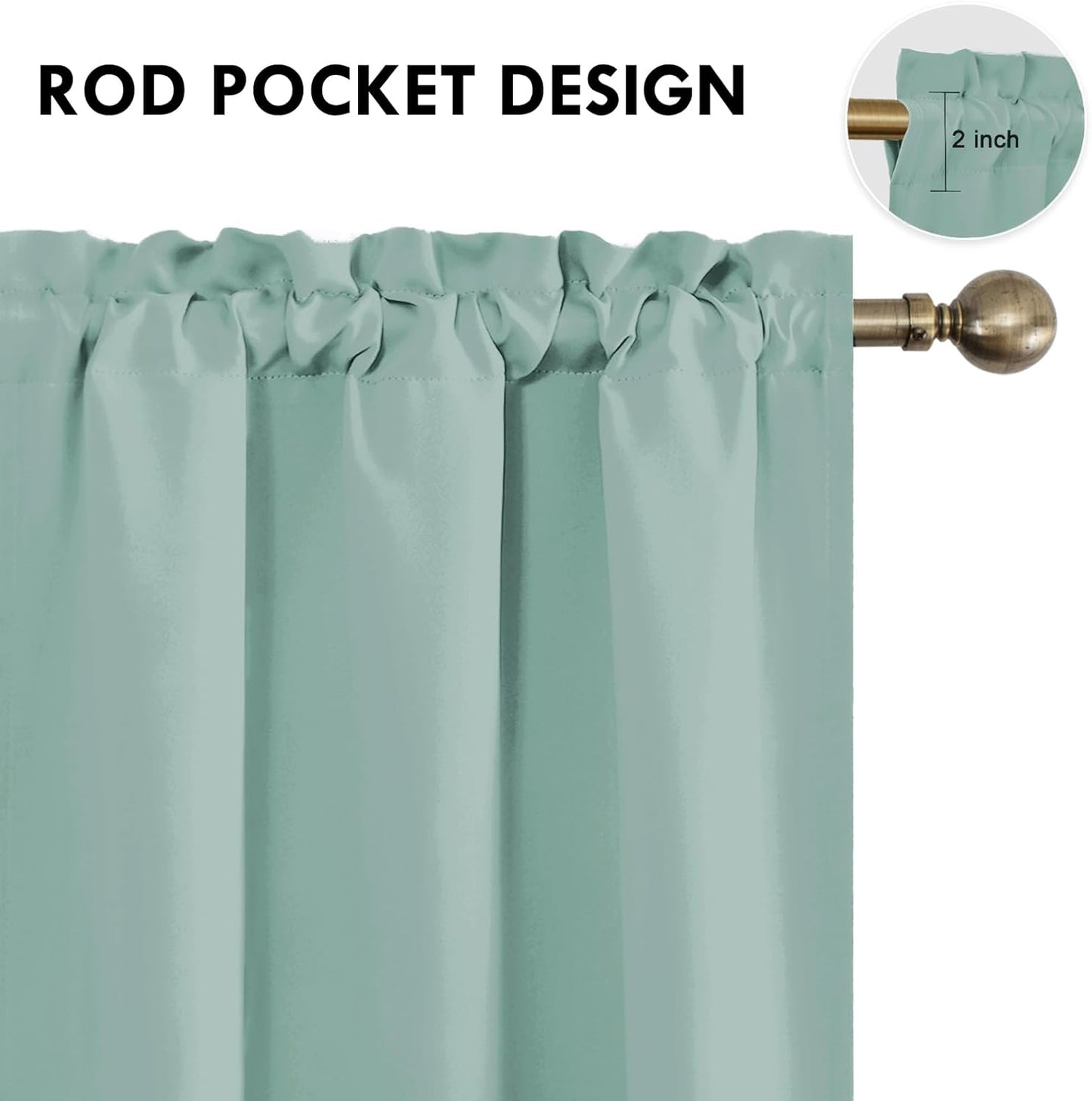 DWCN Blackout Curtains for Living Room Thermal Insulated, Energy Saving & Noise Reducing Bedroom Curtains, Sage Green, W 38x L 45 Inch, Set of 2 Rod Pocket Curtain Panels