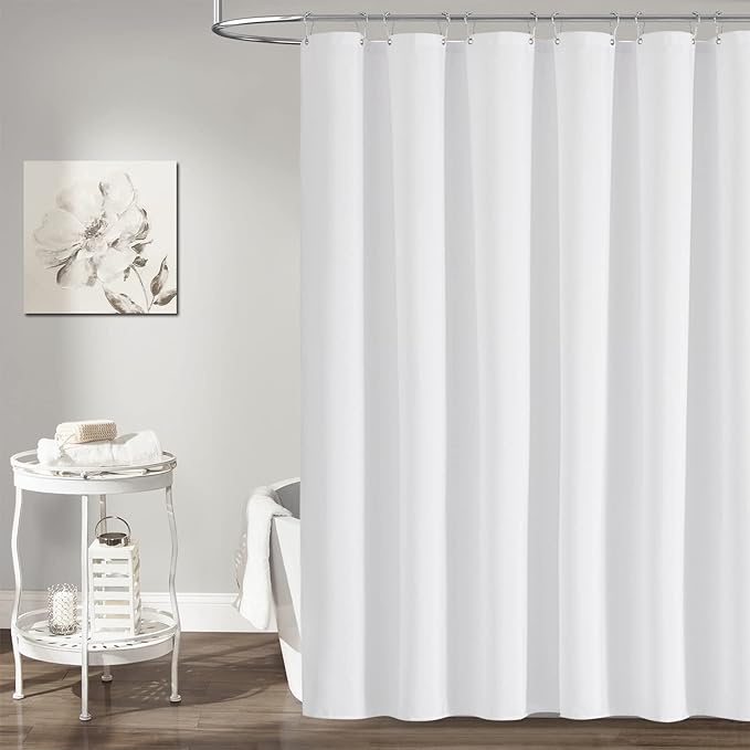 BTTN Extra Long Shower Curtain 72x96 inches, Tall Linen Textured Heavy Duty Fabric Shower Curtain Set with 12 Plastic Hooks, Large Classic Hotel Polyester Cloth Shower Curtains for Bathroom, White