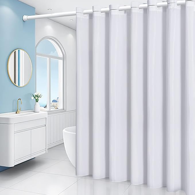 Furlinic No Hook Extra Long Shower Curtain 84 Length,Polyester Fabric Bathroom Curtains with 10 Plastic Split Grommets,Modern Hotel Style Waterproof White Shower Curtains,72x84.