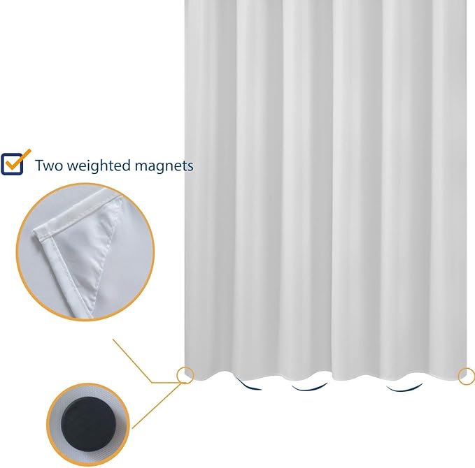 N&Y HOME Long Fabric Shower Curtain Liner 72 x 78 inches Longer Length, Hotel Quality, Washable, Water Repellent, White Spa Bathroom Curtains with Grommets, 72x78