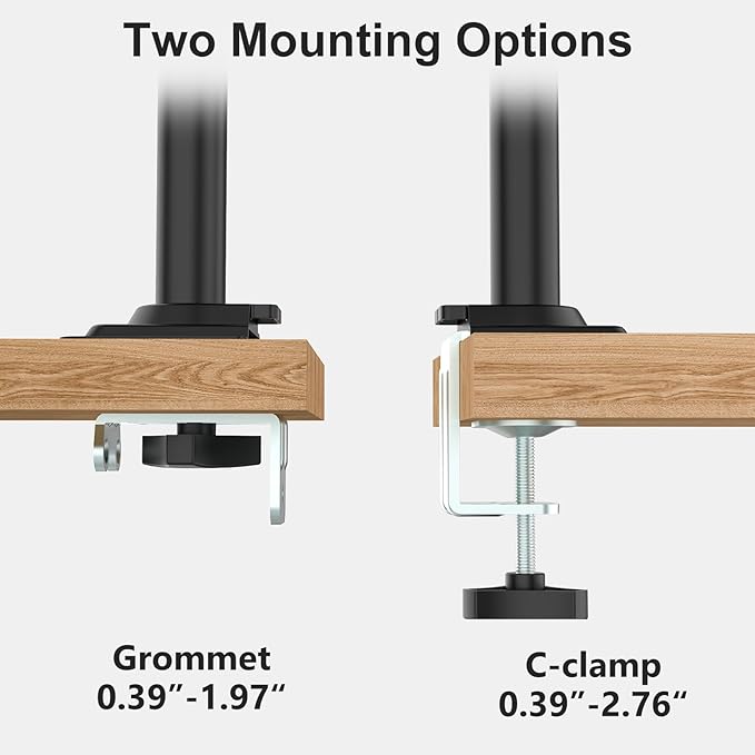 WALI Dual Monitor Mount, 13-32 Inch Adjustable Spring Dual Monitor Arm for Desk Holds Max 19.8 lbs Screens, Swivel Vesa Bracket with C Clamp, Grommet Mounting, Monitor Arms for 2 Monitors (GSDM002)