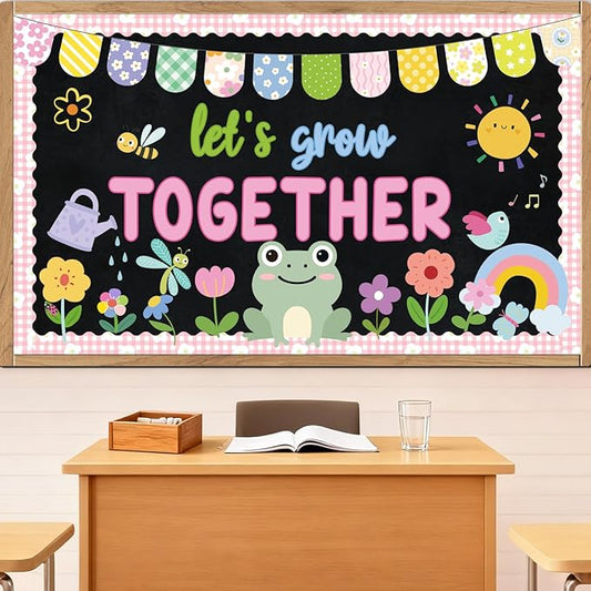 Spring Bulletin Board Decorations - Flower Animals Classroom Decorations Set Sun Let's Grow Together Paper Cutouts Bulletin Board Decor School Office Wall Decor Supplies