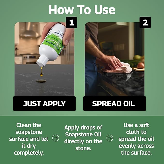 The Original Soapstone Oil | All Natural Food-Safe Blend (NO Mineral Oil) for Soapstone Countertops – Enhances & Darkens Stone, Low-Maintenance Easy to Apply (4oz)