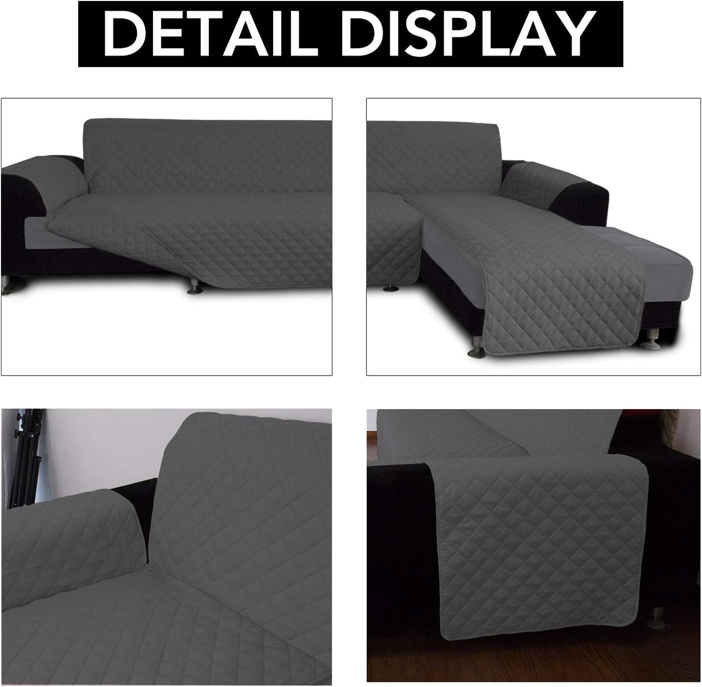 Easy-Going Sectional Couch Covers L Shape Reversible Sofa Slipcover Chaise Lounge Cover Furniture Protector Cover for Pets Dog Cat (X-Large, Dark Gray)