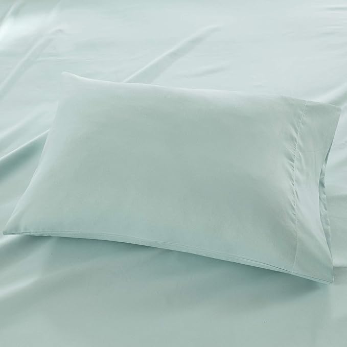 Madison Park 3M Microcell Bed Sheet Set Color Fast, Wrinkle and Stain Resistant, Soft Sheets with 16" Deep Pocket All Season, Cozy Bedding-Set, Matching Pillow Case, Queen, Seafoam, 4 Piece