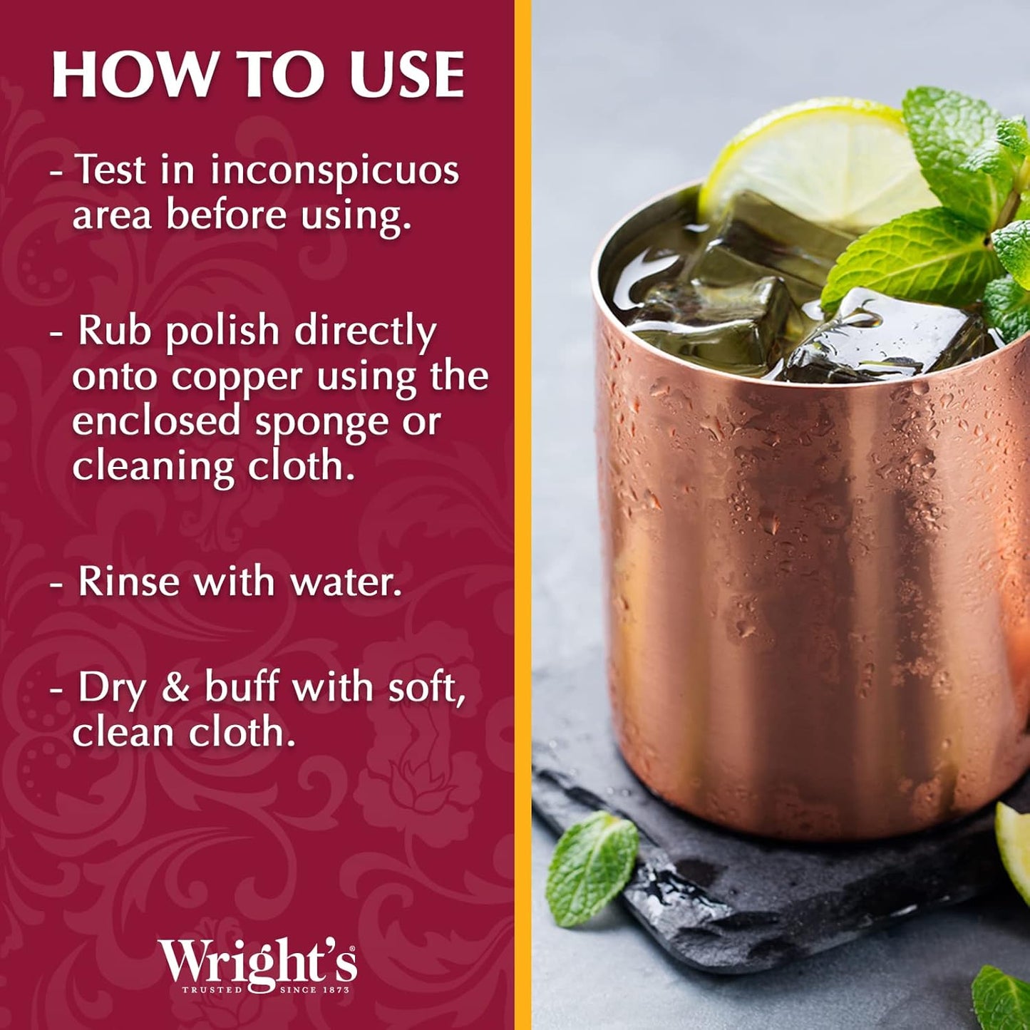 Wright's by Weiman Cream Copper and Brass Cleaner - Gently Cleans and Removes Tarnish without Scratching, Polishing Cloth Included
