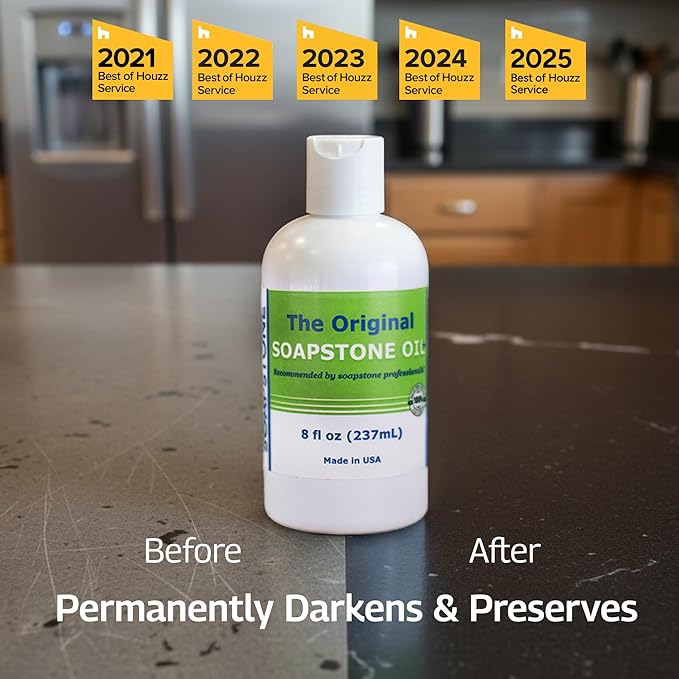 The Original Soapstone Oil | All Natural Food-Safe Blend (NO Mineral Oil) for Soapstone Countertops – Enhances & Darkens Stone, Low-Maintenance Easy to Apply (8oz)