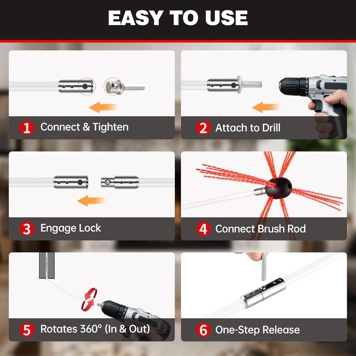 30 Feet Chimney Sweep Kit, Chrome Button Locking System, Chimney Cleaning Kit, Chimney Brush, Chimney Cleaning Tool, Chimney Cleaning System with 9 Flexible Chimney Rods