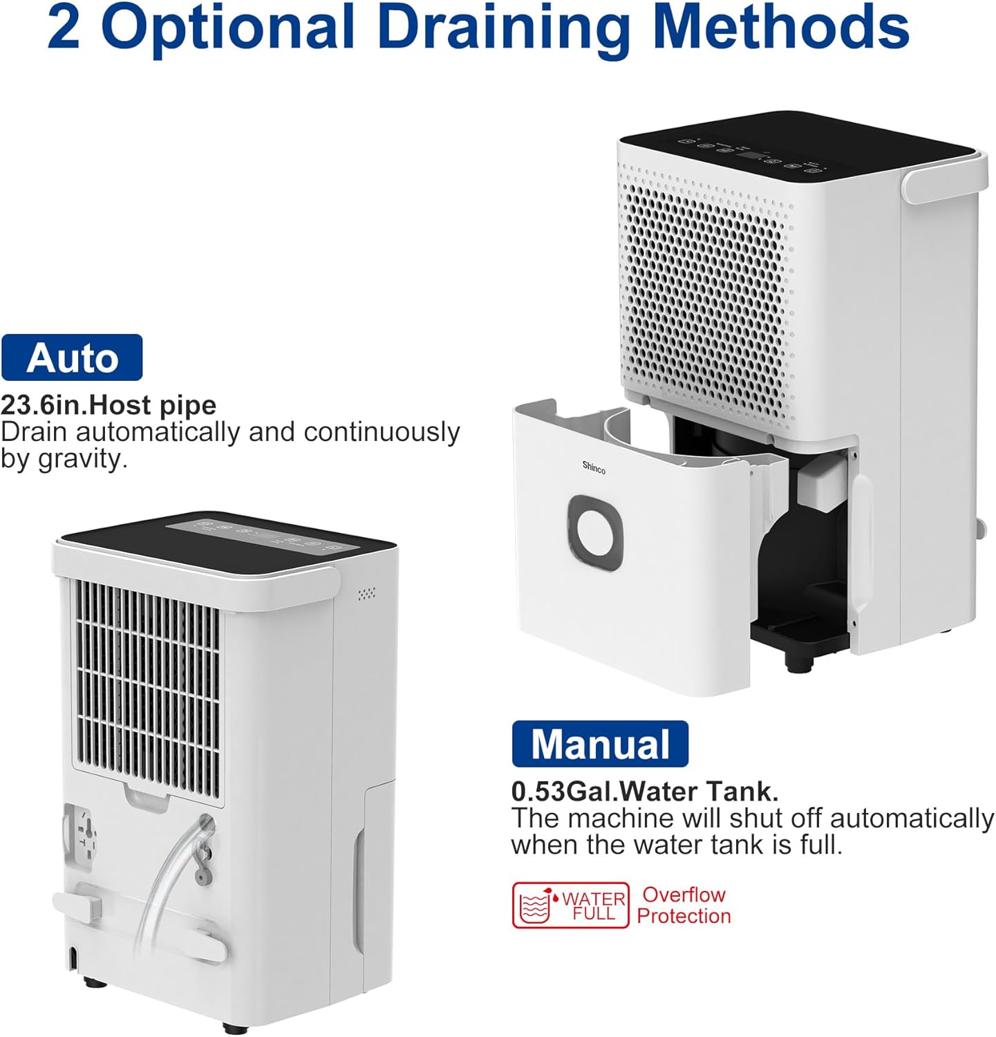 Shinco 30 Pints Dehumidifier for Home and Basements, 1500 Sq.Ft Dehumidifiers with Drain Hose, Auto or Manual Drainage, Auto Defrost, Quietly Remove Moisture, Activated Carbon Filter, 24HR Timer