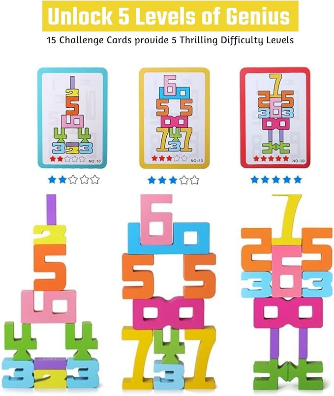 20PCS Wooden Number Building Blocks 1-10 - Montessori Math Stacking Number Blocks Toys with Counting Games, Bright Digital Building Blocks Friends of 10, STEM Learning Toys for Kids Ages 3-8