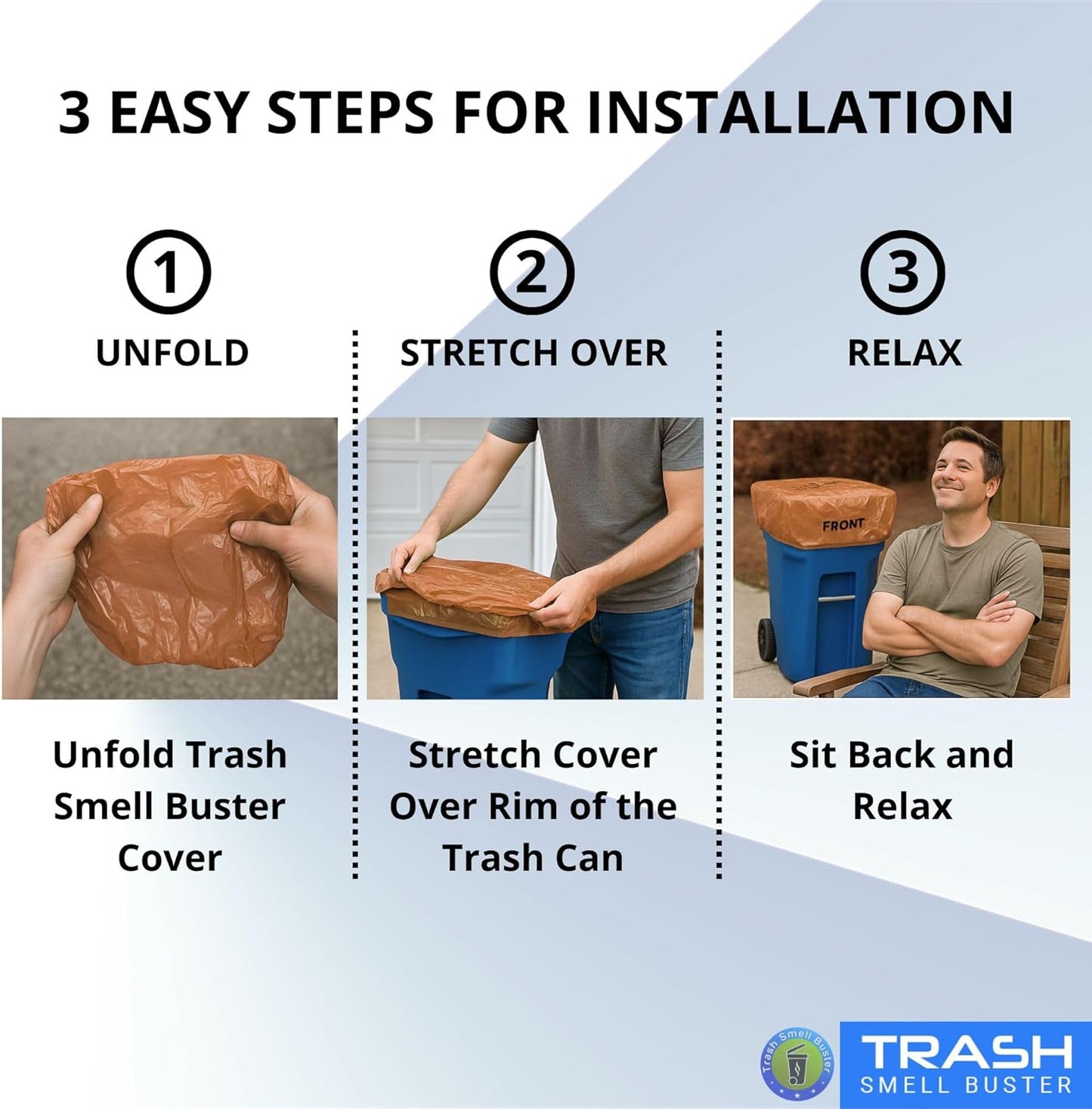 Trash Can Cover Biodegradable Odor Eliminating Bag with Elastic Band Lemon Scented Durable Chemical Free 45 Gallon 3 Pack