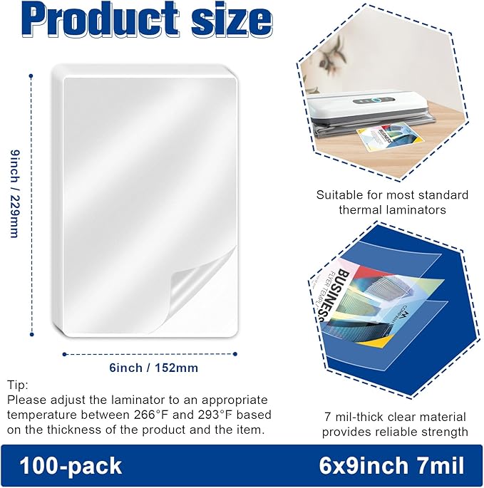 200 Pack 7 mil Thermal Laminating Pouches for 5.5x8.5inch Half Letter Paper Clear Laminating Pouches File Card Laminating Pouches Thermal Laminate Pouch Tags for Work Permits Pass Photos 6" x 9"