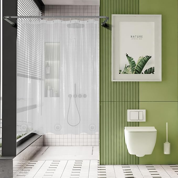 AmazerBath Small Stall Shower Curtain Clear 60x60 Inches, Plastic RV Shower Curtain for Camper, Heavy Duty 8G Premium PEVA, Bathroom Accessories with 3 Big Stones and 10 Rustproof Grommets