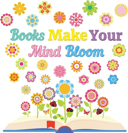 Reading Makes Your Mind Bloom Classroom Bulletin Board Set Spring Grow Flower Bulletin Cutouts Decorations Spring Bulletin Cutouts for Teacher Classroom School Kindergarten Back to School Party Decor