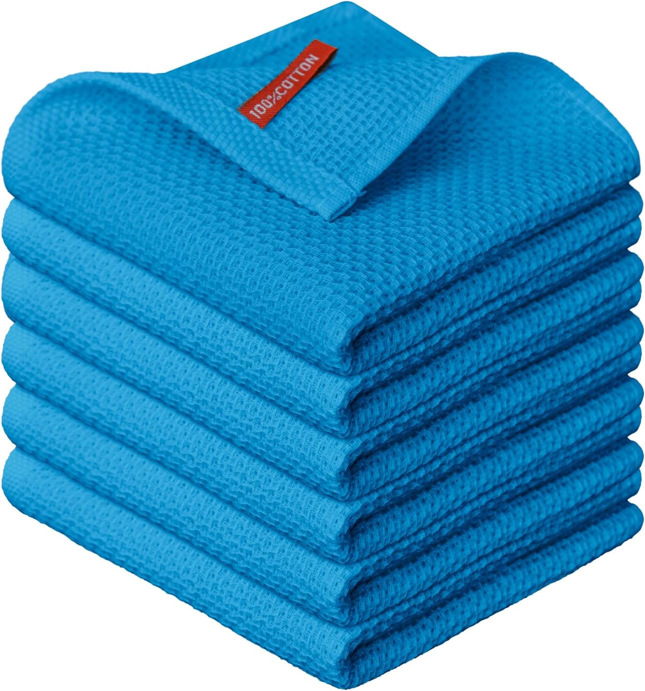Artoid Mode 100% Cotton Sky Blue Waffle Weave Kitchen Dish Cloths, 12x12 Inch Ultra Soft Absorbent Quick Drying Kitchen Dish Towels Set of 6