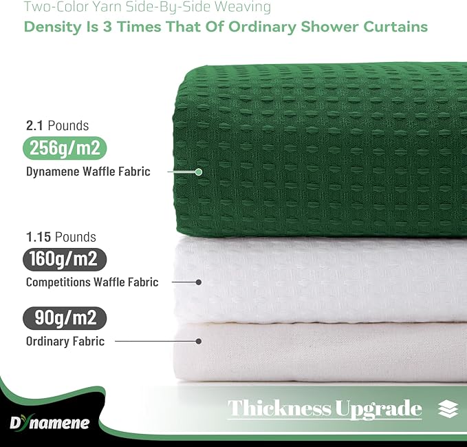Dynamene Extra Wide Shower Curtain-108 Inch Wide Waffle Weave Weighted Thick Cloth Bathroom Shower Curtain, Neutral Heavy Duty Hotel Bath Curtain Set with 18 Plastic Hooks,108x72, Dark Green