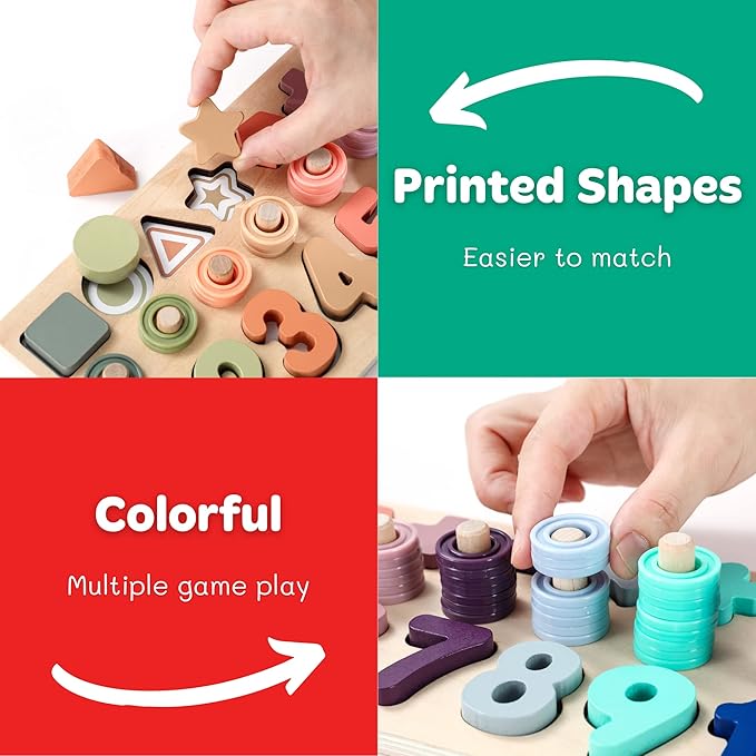 Toddler Montessori Toys Teaches Number, Counting, Math, Stacking Fun Preschool Learning Activates for Boy and Girl | Year Old Boy Gifts and Beyond! (Macaron)