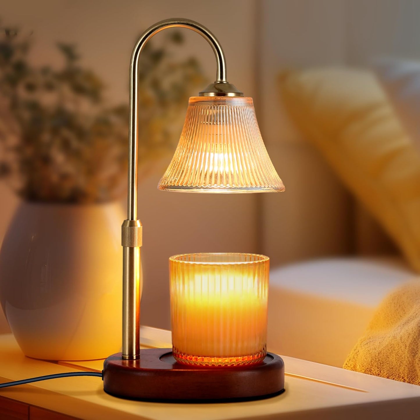 Candle Warmer Lamp,Candle Warmer lamp with Timer for Jar Candles with 2 Bulbs,Decor Mom Christmas Birthday Gifts for Women,House Warming Gifts New Home Bedroom Decor,Striped Gold