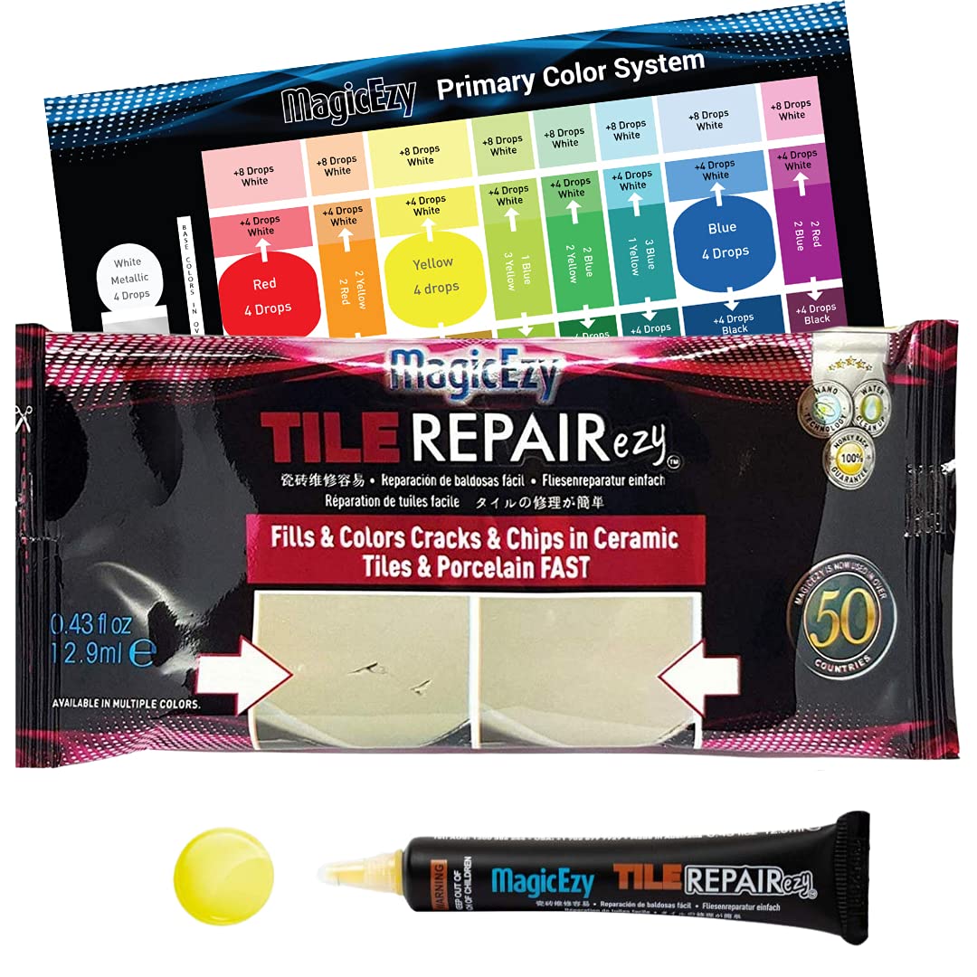 MagicEzy Tile RepairEzy - Professionally and Easily Touch-Up Tile Chips over 1 mm on Porcelain and Ceramic Surfaces - Yellow
