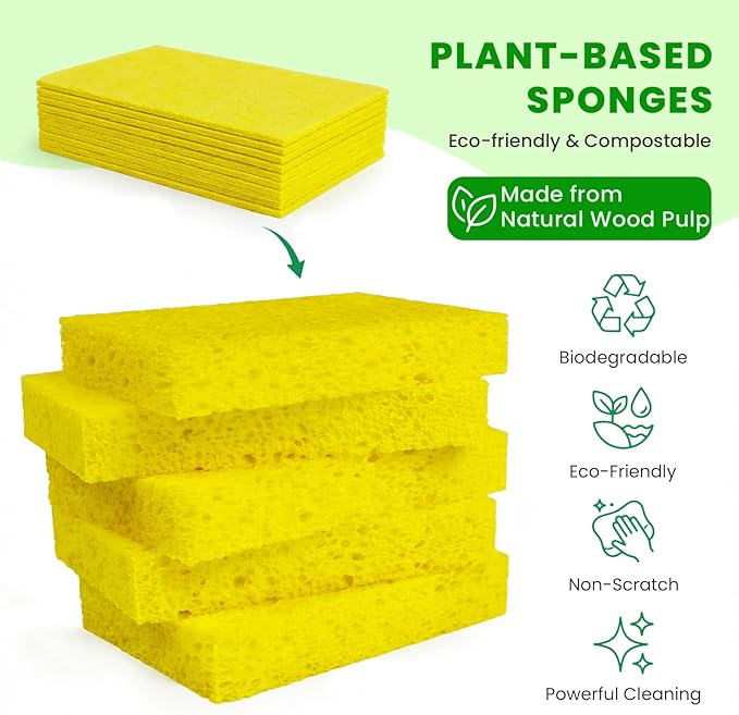 Kitchen Sponges, 24 Count, Compressed Natural Cellulose Sponges, Non-Scratch for Dishes, DIY Fun, Biodegradable & Compostable