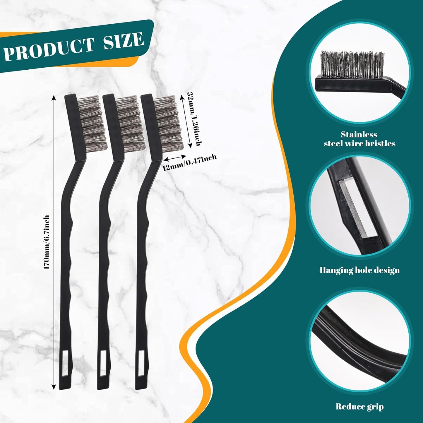 40 Pcs Mini Wire Brush Stainless Steel Brush Set, Curved Handle Masonry Brush Wire Brush for Cleaning Welding Slag and Rust