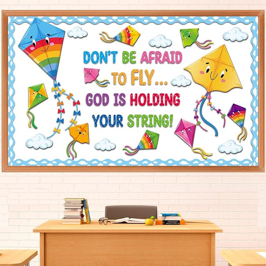 Pasimy Kite Bulletin Board Decorations Set Back to School Classroom Decor Motivational Religious Christian Cutouts Cloud Bulletin Board Borders for Summer Sunday School Home Office Wall Door Supplies